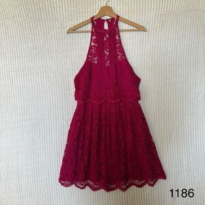 Free People Lost In A Dream Lace Halter Split Back Mini Dress Magenta Sz M